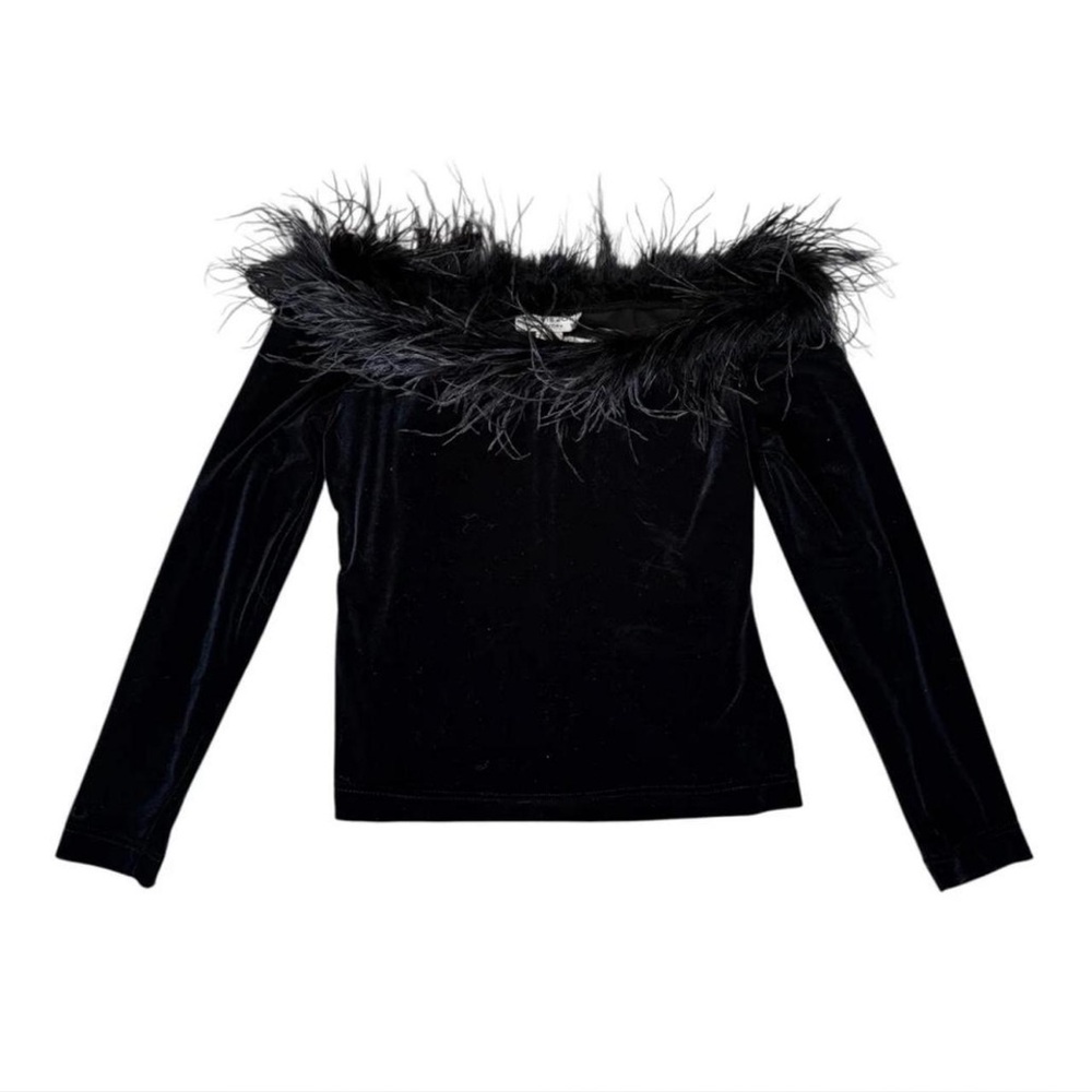 Impulse Black Feather-Trim Top